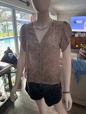 H&M Leopard Print Button-Up Blouse with Tulip Sleeves